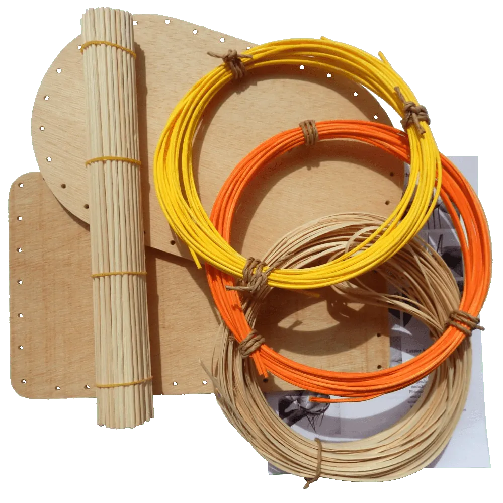 Korbflechtset Nr15 Flechtboden Peddigschiene Peddigrohr gelb orange Staken