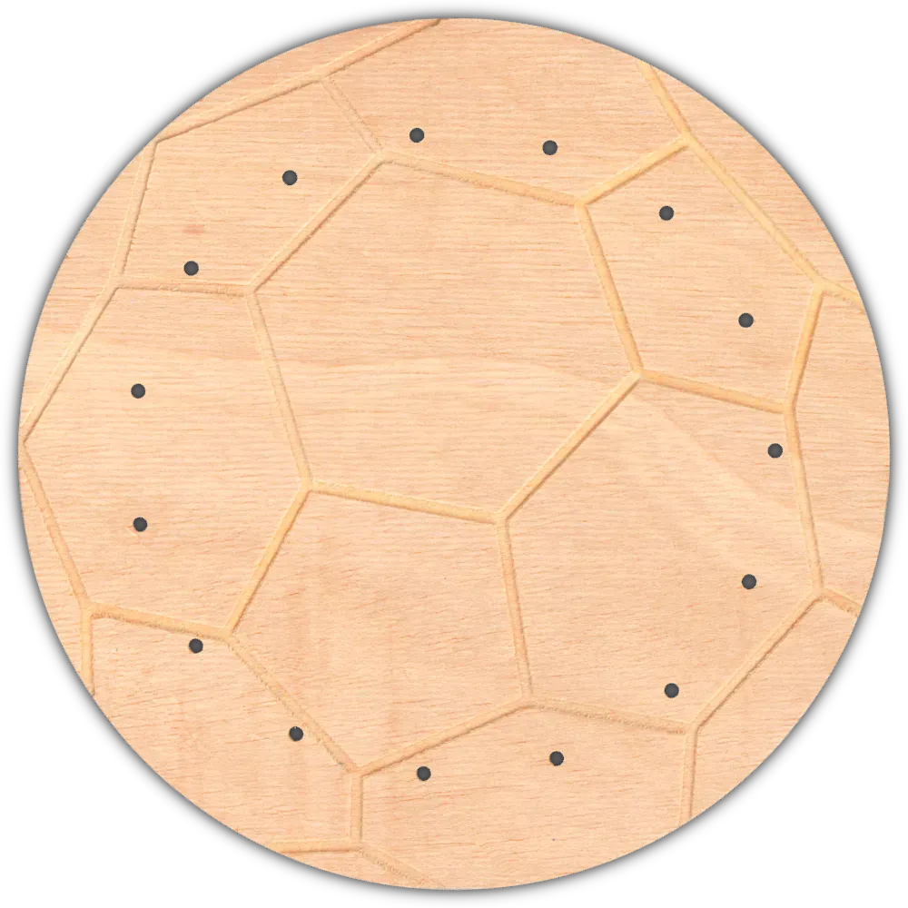 Flechtboden Fußball mit Bohrungen für Korbflechten