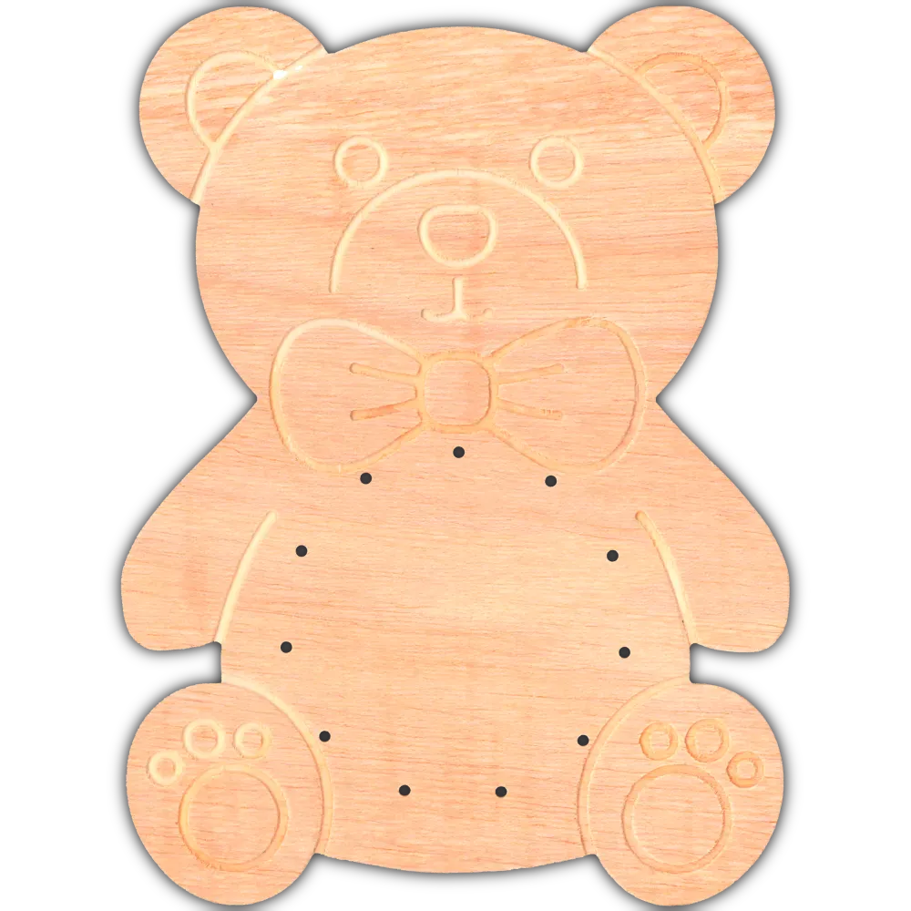 Flechtboden Teddybär aus Holz mit Bohrungen