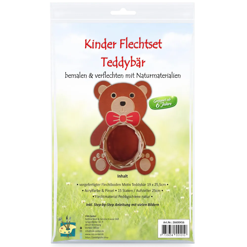 Kinder Flechtset Teddybär in transparenter Verkaufsverpackung